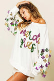 BiBi Fleur De Lis Sleeve Mardi Gras Pullover - Trendsi - Flyclothing LLC