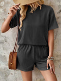 Textured Round Neck Short Sleeve Top and Shorts Set - Trendsi - Flyclothing LLC