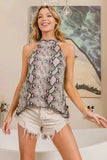 BiBi Snakeskin Print Low Gauge Knit Halter Neck Top - Trendsi - Flyclothing LLC