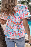 Printed Round Neck Puff Sleeve Blouse - Trendsi - Flyclothing LLC