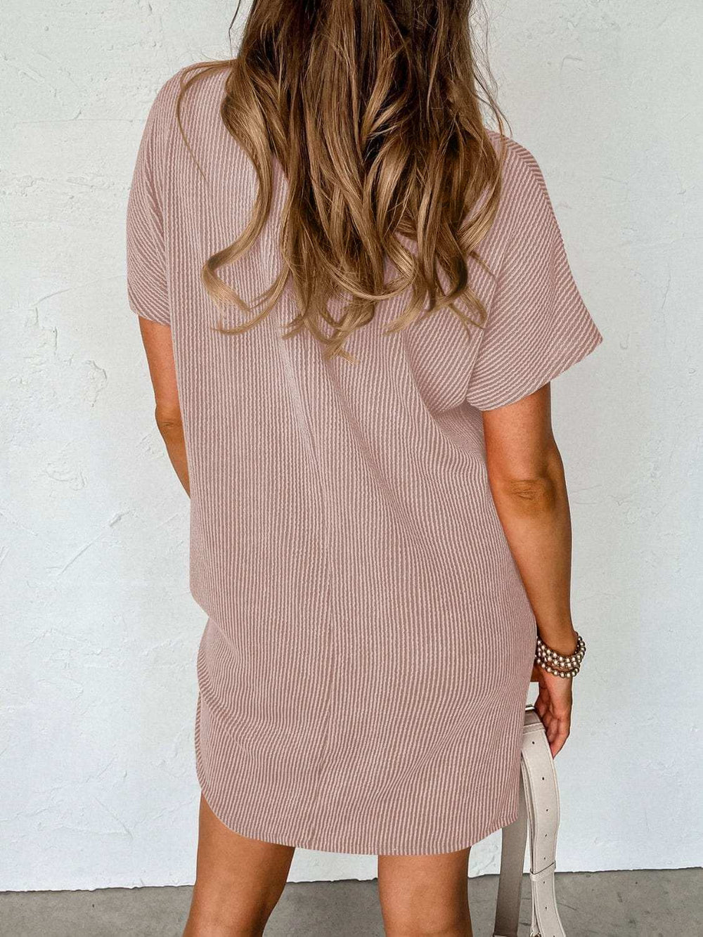 Round Neck Short Sleeve Mini Dress - Trendsi - Flyclothing LLC