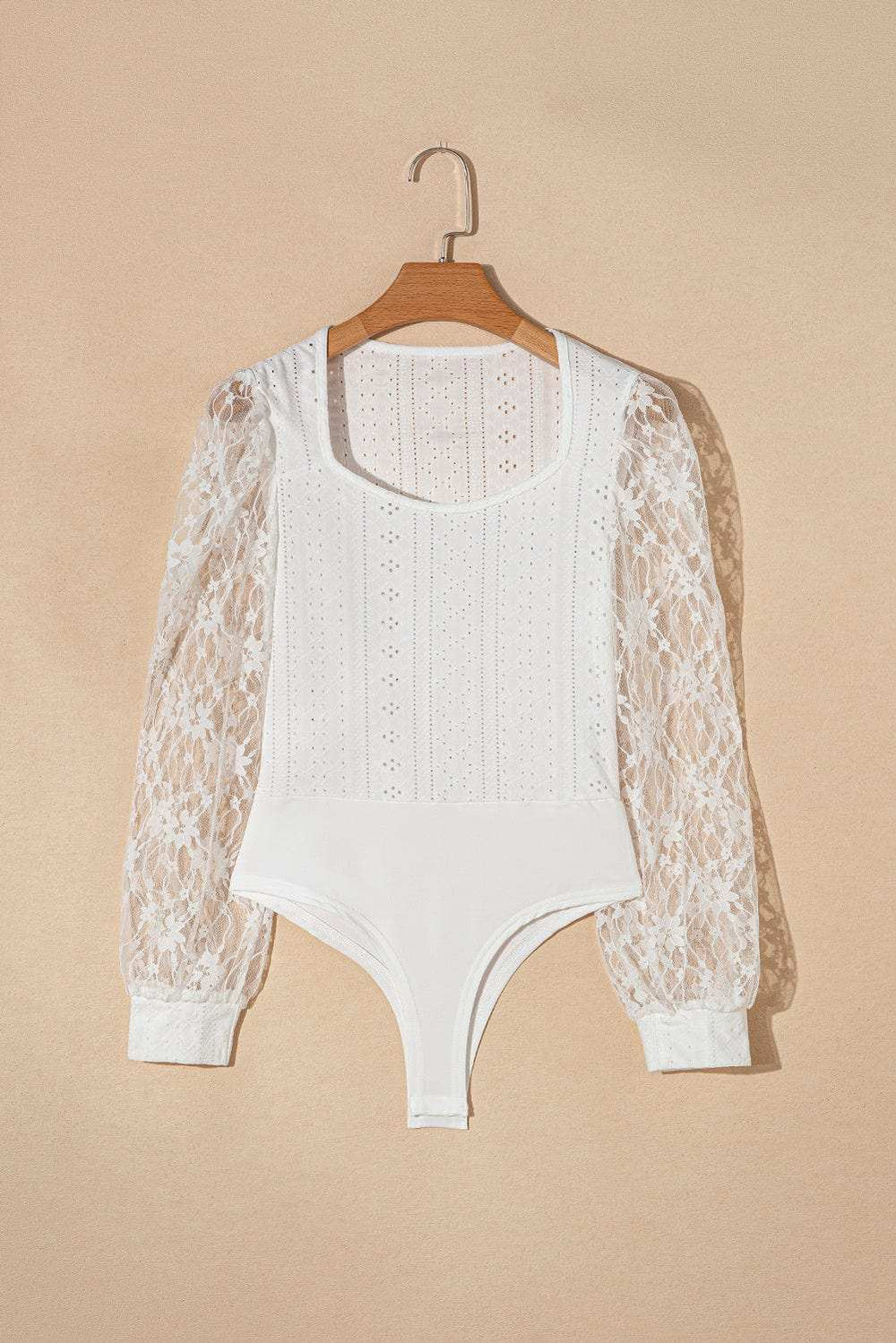 Eyelet Lace Long Sleeve Bodysuit - Trendsi - Flyclothing LLC