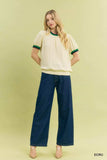 Umgee Puff Sleeve Knit Top with Contrast Rib Trim - Trendsi - Flyclothing LLC