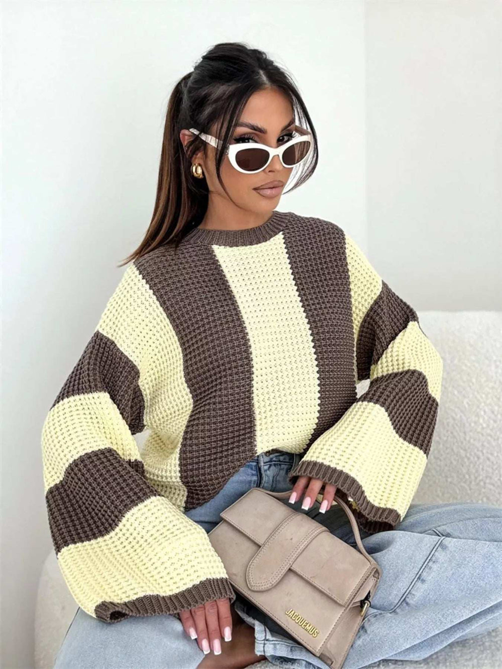 Color Block Long Sleeve Sweater - Trendsi - Flyclothing LLC