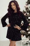 Sequin Round Neck Long Sleeve Mini Dress - Trendsi - Flyclothing LLC