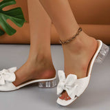 Bow Open Toe Block Heel Sandals - Trendsi - Flyclothing LLC