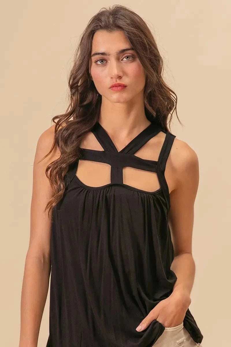 BiBi Rayon Span Jersey Cut Out with Straps Detailed - Trendsi - Flyclothing LLC