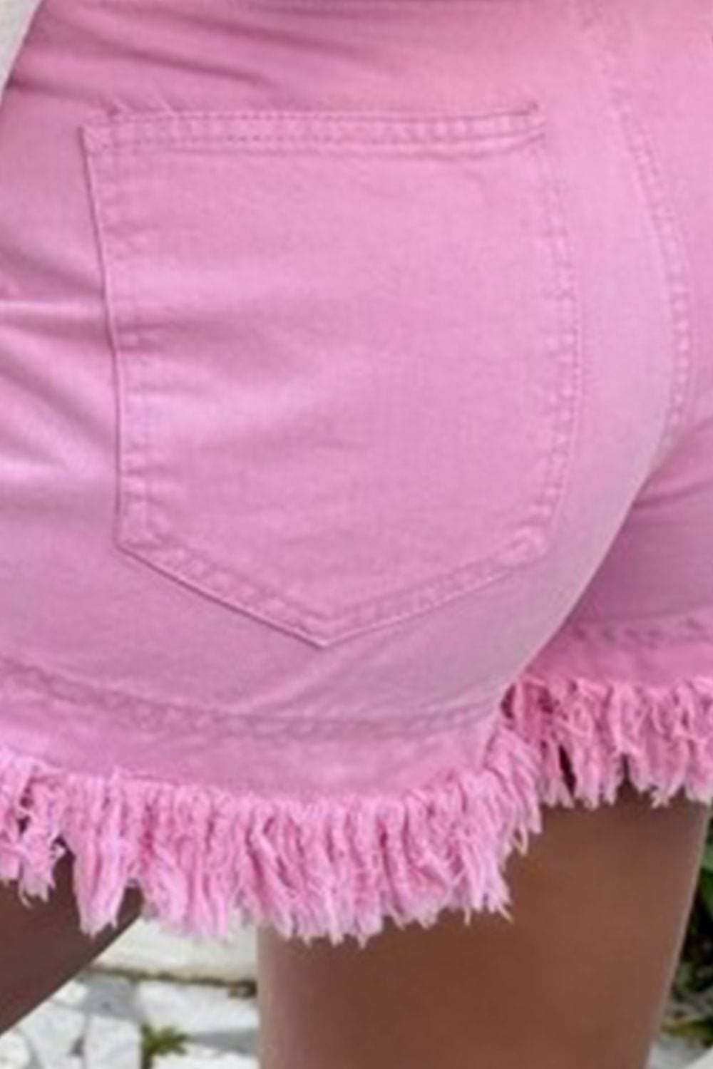 Raw Hem High Waist Denim Shorts - Trendsi - Flyclothing LLC