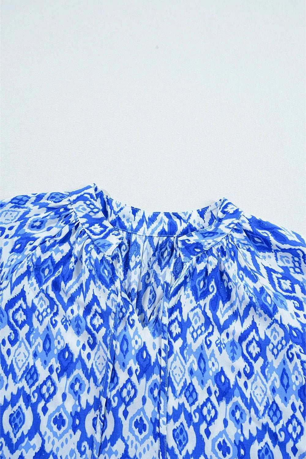 Printed Tie Neck Three-Quarter Sleeve Blouse - Trendsi - Flyclothing LLC