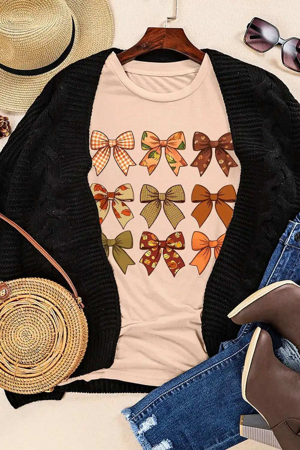 Bow Graphic Round Neck Short Sleeve T-Shirt - Trendsi - Flyclothing LLC