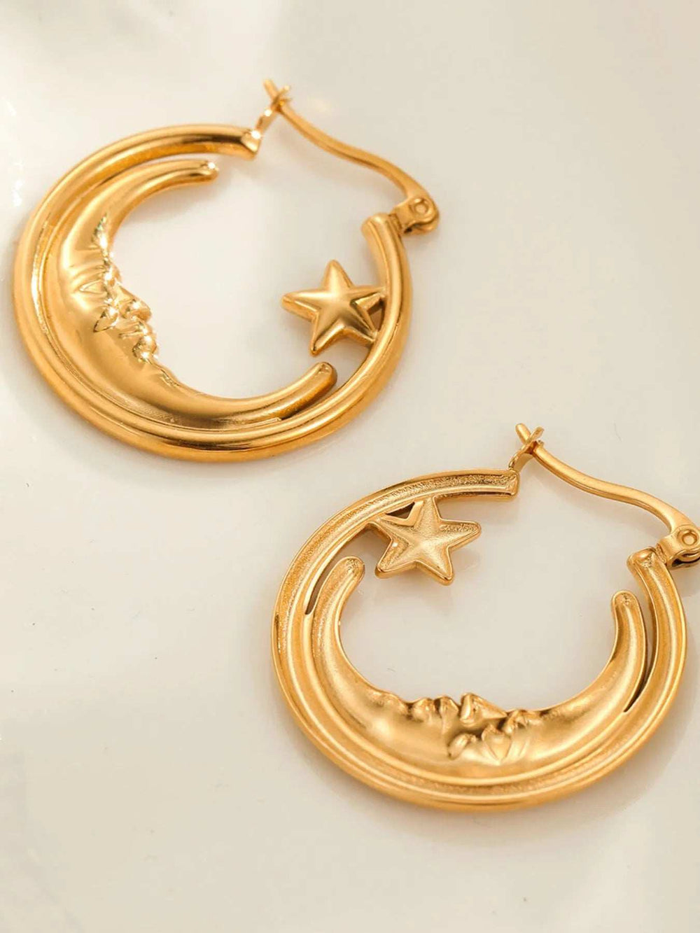 18K Gold-Plated Crescent Moon Star Hoop Earrings - Trendsi - Flyclothing LLC