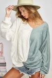 BiBi Twist Front Contrast Cable Knit Top - Trendsi - Flyclothing LLC