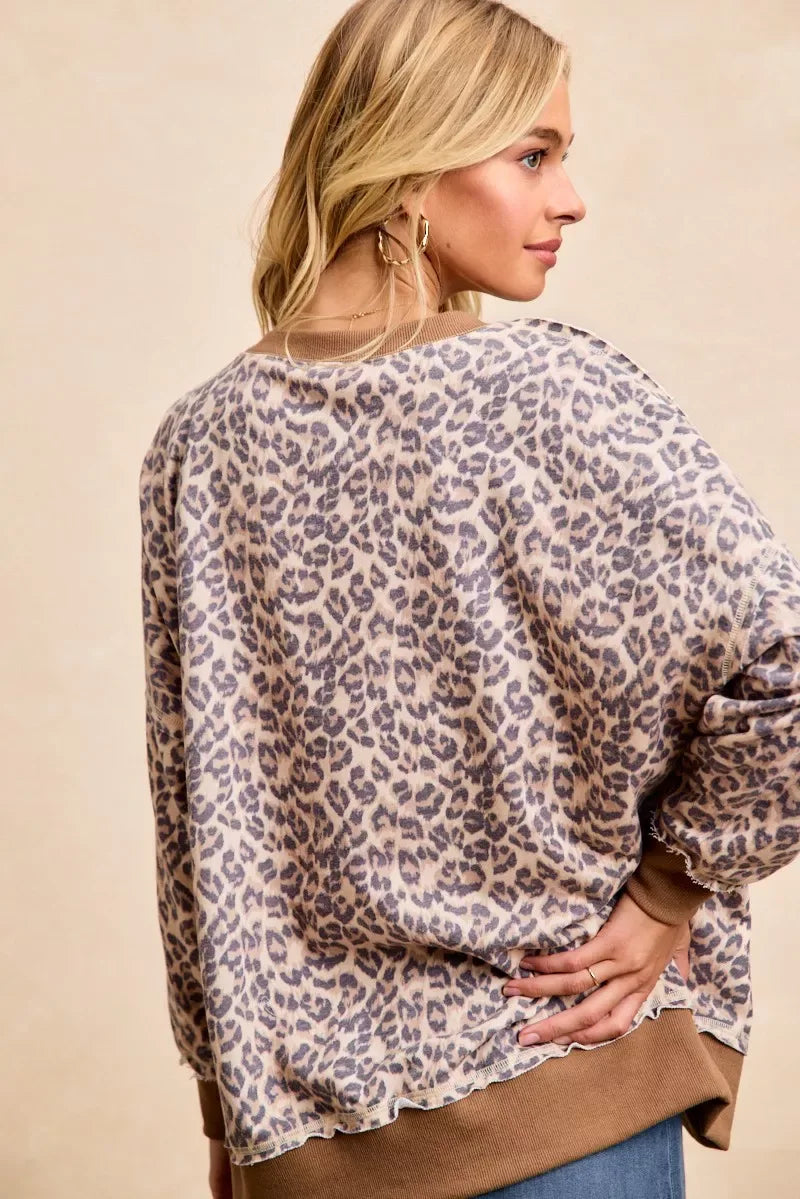 BiBi Leopard Printed French Terry Sweatshirt - Trendsi - Flyclothing LLC