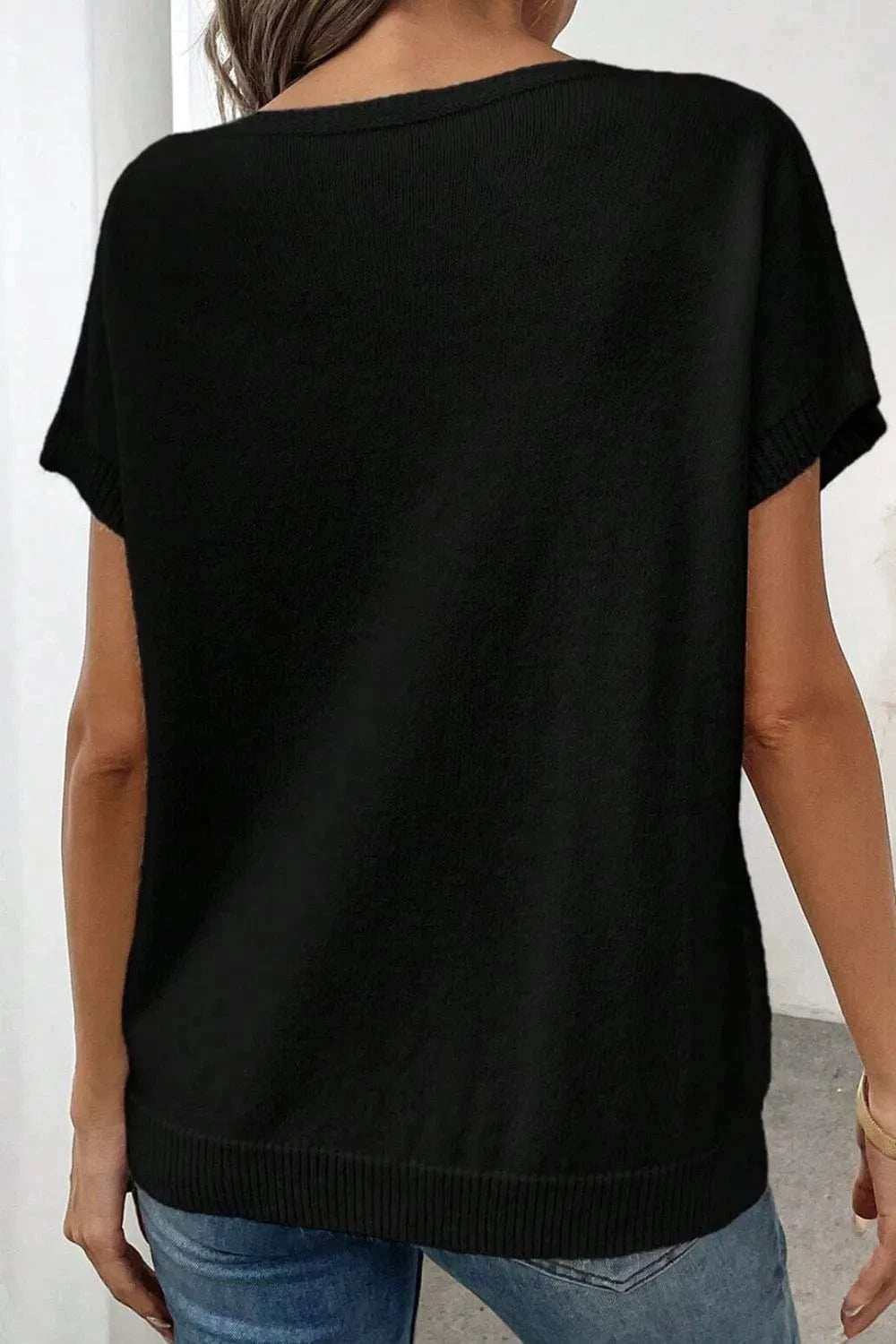 Bow Pattern Knit Short Sleeve Sweater - Trendsi - Flyclothing LLC