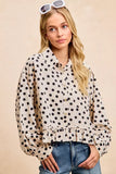 BiBi Crinkle Polka Dot Ruffled Hem Button Up Shirt Top - Trendsi - Flyclothing LLC