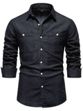 Men's Collared Neck Long Sleeve Denim Shirt - Trendsi - Flyclothing LLC