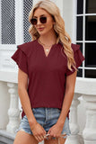 Eyelet Notched Flutter Sleeve T-Shirt - Trendsi - Flyclothing LLC