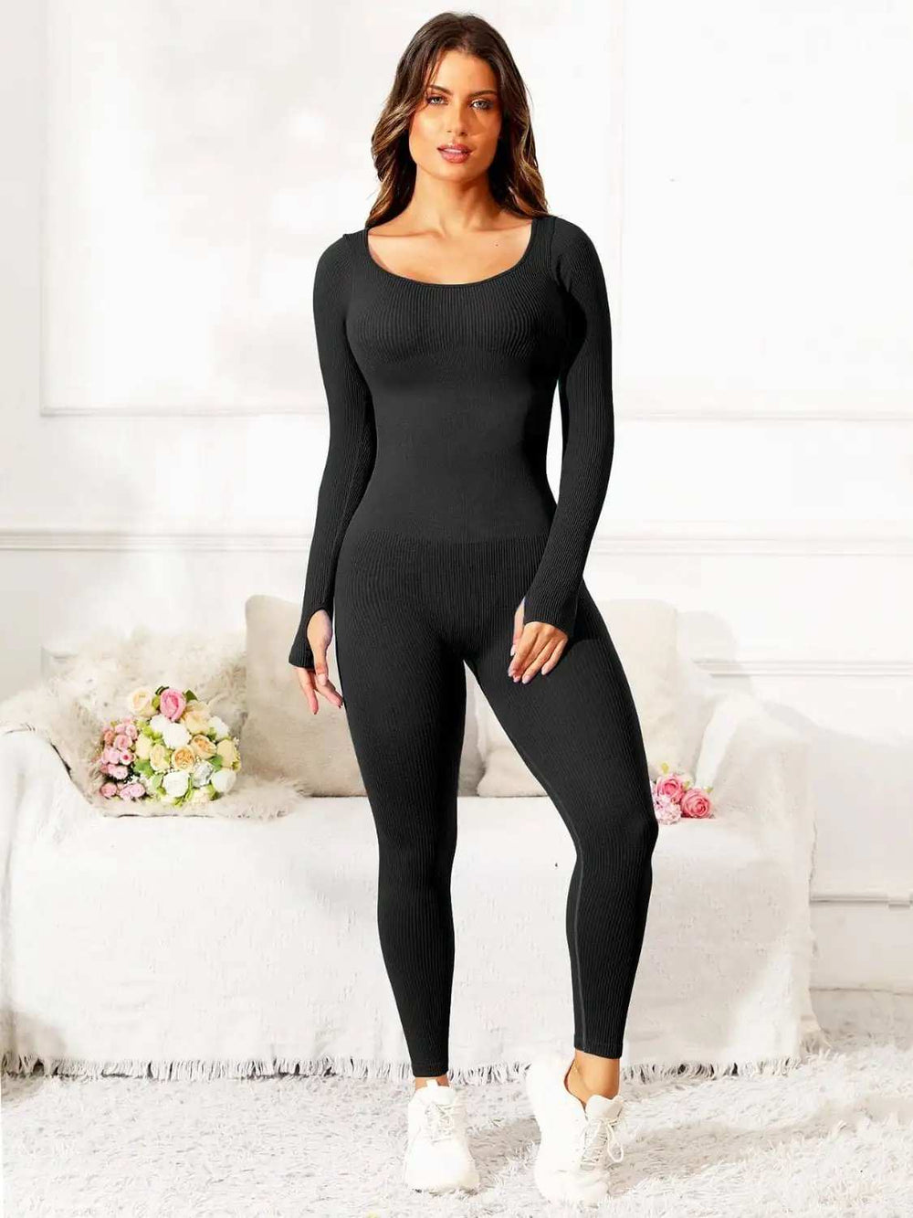 Scoop Neck Long Sleeve Active Jumpsuit - Trendsi - Flyclothing LLC