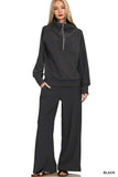Zenana Ribbed High Neck Half Zip Pullover & Pants Set - Trendsi - Flyclothing LLC