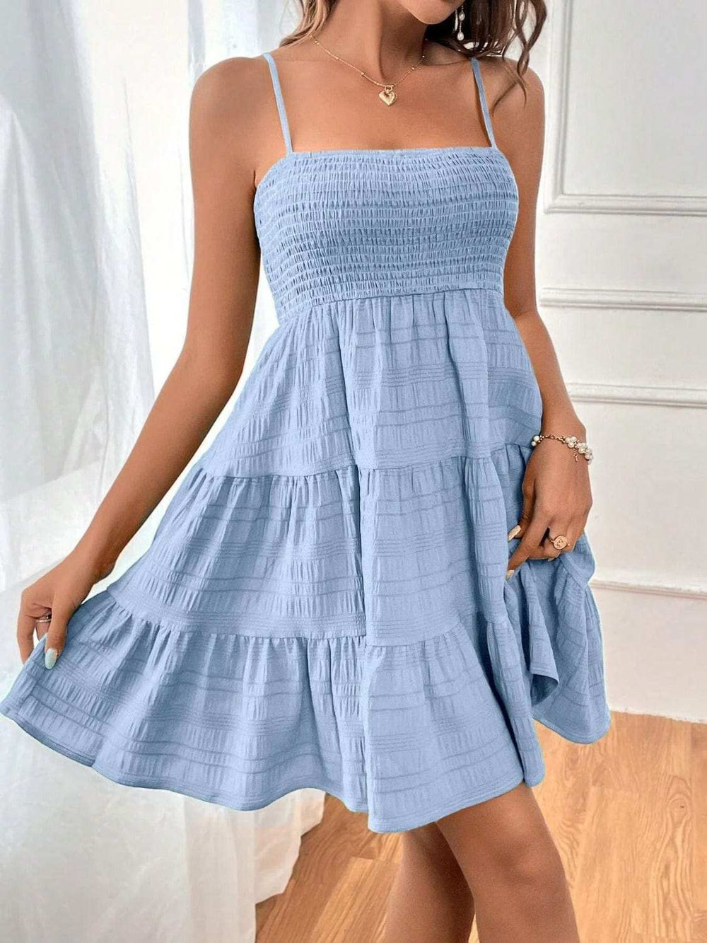 Tiered Smocked Square Neck Cami Dress - Trendsi - Flyclothing LLC