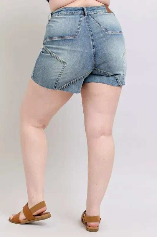 Judy Blue Full Size High Waist Star Seam Detail Denim Shorts Plus Size - Trendsi - Flyclothing LLC