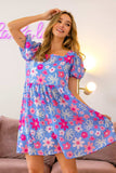 BiBi Floral Puff Sleeve Mini Dress - Trendsi - Flyclothing LLC