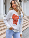 Angel Wings Bow Round Neck Dropped Shoulder Sweater - Trendsi - Flyclothing LLC