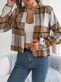 Plaid Open Front Long Sleeve Jacket - Trendsi - Flyclothing LLC
