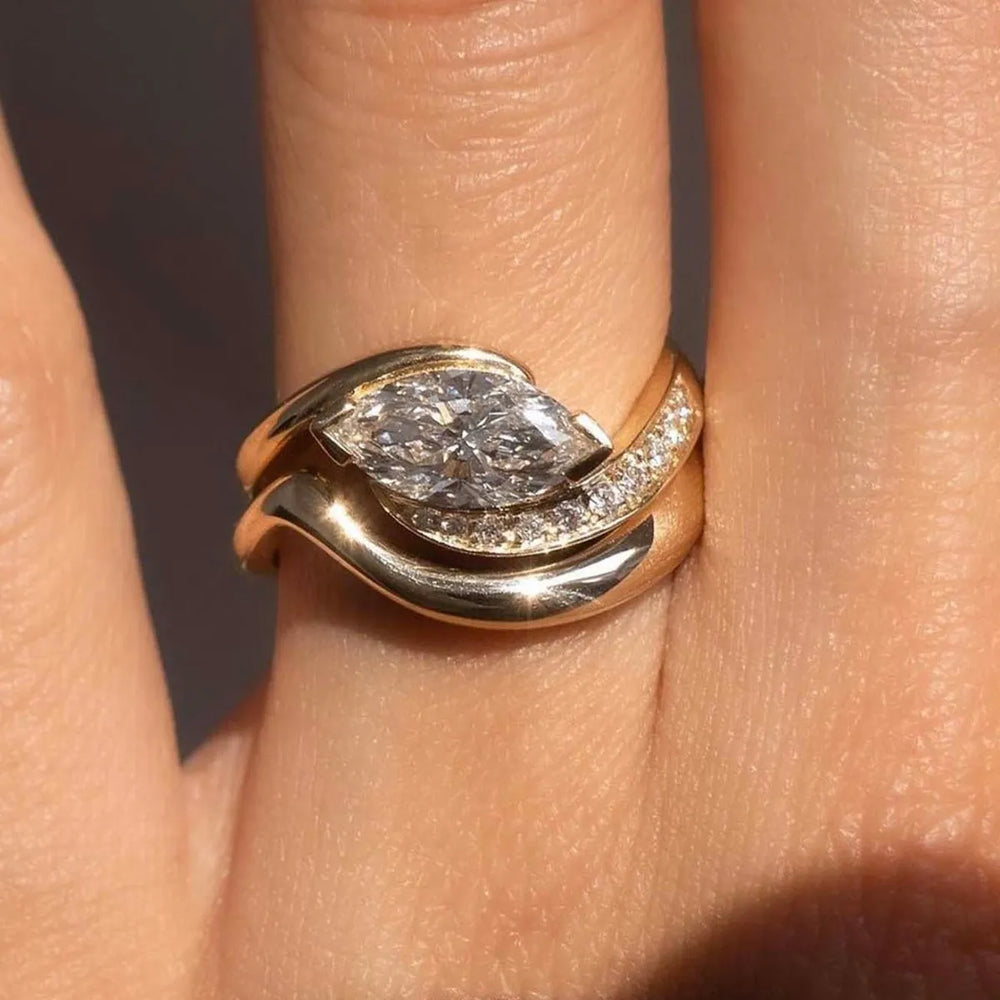 1 Carat Moissanite 925 Sterling Silver 2pcs Ring Set - Trendsi - Flyclothing LLC