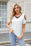 Sequin Crisscross V-Neck Cold Shoulder Blouse - Trendsi - Flyclothing LLC