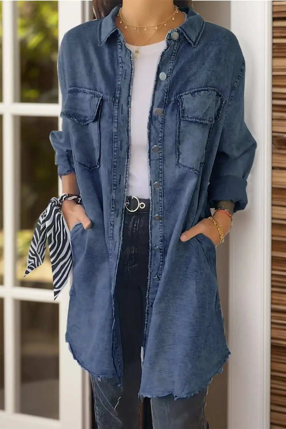 Full Size Pocketed Button Up Long Sleeve Denim Jacket - Trendsi - Flyclothing LLC
