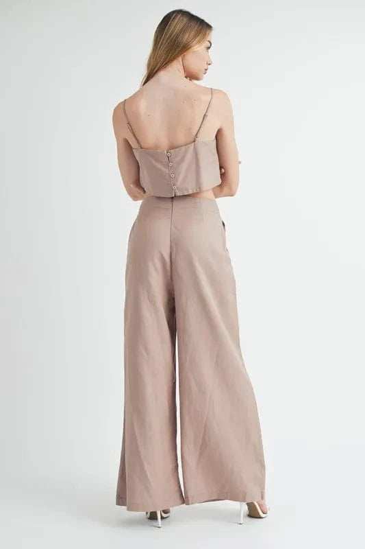 MABLE Linen Mix Crop Cami and Wide Leg Pants Set - Trendsi - Flyclothing LLC