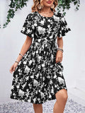 Printed Round Neck Short Sleeve Dress - Trendsi - Flyclothing LLC