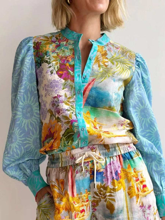 Printed Button Up Shirt and Shorts Set - Trendsi - Flyclothing LLC