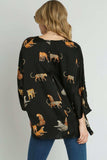 Umgee Full Size High-Low Satin Animal Print V-Neck Blouse Plus Size - Trendsi - Flyclothing LLC