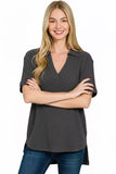Zenana Double Gauze Short Sleeve High-Low Top - Trendsi - Flyclothing LLC