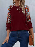 Printed Raglan Sleeve Round Neck T-Shirt - Trendsi - Flyclothing LLC