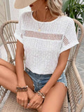 Eyelet Round Neck Short Sleeve Top - Trendsi - Flyclothing LLC
