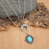 Artificial Turquoise Alloy Three-Layered Necklace - Trendsi - Flyclothing LLC