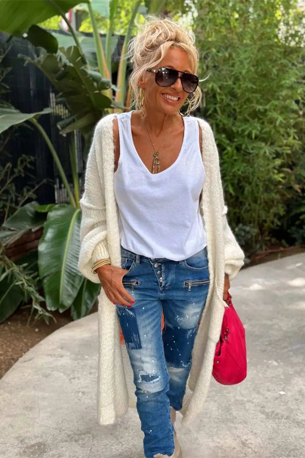 Letter Dropped Shoulder Long Sleeve Cardigan - Trendsi - Flyclothing LLC