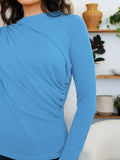 Ruched Mock Neck Long Sleeve T-Shirt - Trendsi - Flyclothing LLC