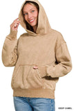 Zenana Fleece Acid Wash Kangaroo Pocket Hoodie - Trendsi - Flyclothing LLC