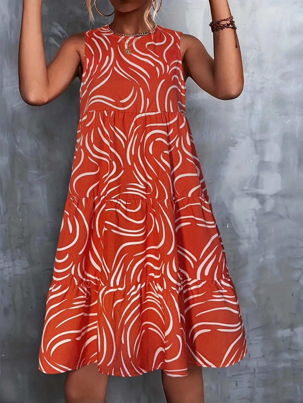 Printed Round Neck Sleeveless Dress - Trendsi - Flyclothing LLC