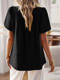 Lace Detail Round Neck Short Sleeve Blouse - Trendsi - Flyclothing LLC