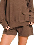 Zenana Slub Long Sleeve Top and Shorts Set - Trendsi - Flyclothing LLC