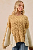 BiBi Cable Knit With Hacci Combo Sweater With Uneven Hem Detail - Trendsi - Flyclothing LLC