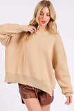 Mittoshop Side Slit Round Neck Drop Shoulder Sweater - Trendsi - Flyclothing LLC