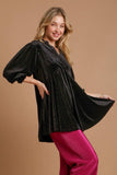 Umgee Full Size Beaded Frill Flounce Sleeve Velvet Babydoll Blouse - Trendsi - Flyclothing LLC