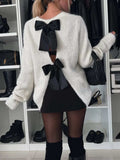Bow Slit Back Round Neck Sweater - Trendsi - Flyclothing LLC