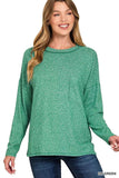 Zenana Soft Melange Hacci Round-Neck Long Sleeve T-Shirt - Trendsi - Flyclothing LLC